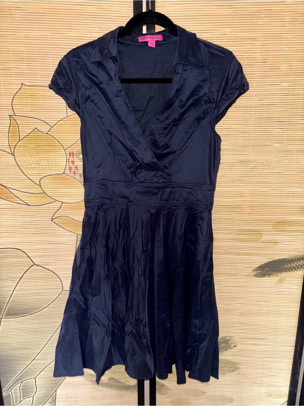 Navy Cap-Sleeve Tea Length Dress